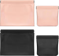 ISKYBOB 4PCS Pocket Cosmetic Bag Squeeze Top, Small Makeup Bag for Purse Portable Mini Coin Change Purse Self-Closing Cosmetic Purse Small Leather Makeup Lipstick Organizer Pouches(BlackPink)