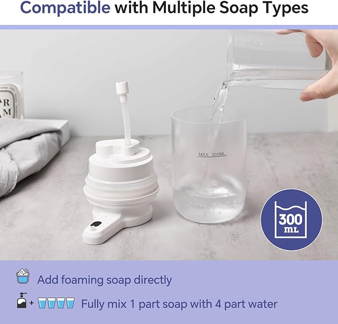 Automatic Soap Dispenser Touchless, Rechargeable Foam Hand Soap Dispenser for Bathroom, Soap Pump for Kitchen, Water-Resistant, Xmas Gift 10oz