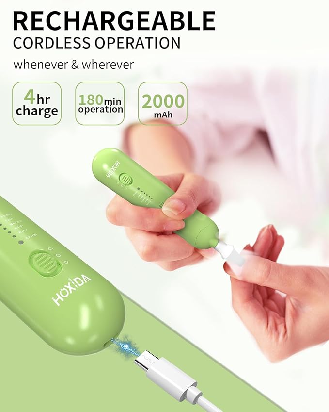 Professional Manicure Pedicure Kit, Cordless Electric Nail File Set, Rechargeable Pedicure Tools for feet, 5 Speeds Hand Foot Care Nail Drill for Thick Nail Toenail Cuticle Women Men Baby Pets-Green