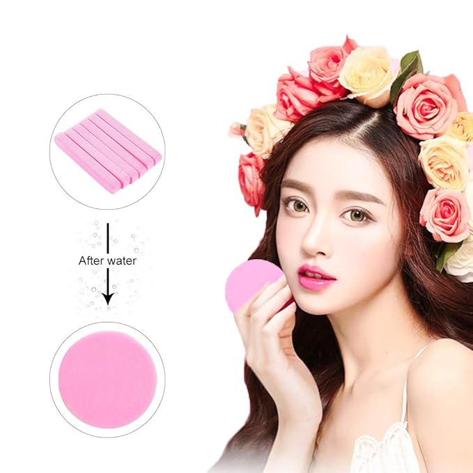 Facial Sponge Compressed,120 Count PVA Professional Makeup Removal Round Face Wash Sponges Spa Pads Exfoliating Cleansing for Women,Pink