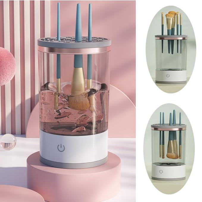 Makeup Brush Cleaner - Electric Makeup Brush Cleaning Machine, Automatic Cosmetics Brush Cleaning Tool & Dryer, Dust-proof Beauty Brushes Organizer, Multi-functional Gift for Women Mom Wife