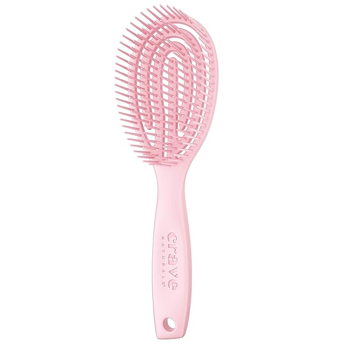 Crave Naturals FLEX DMC Detangling Brush for Natural Textured Hair - Flexible Hair Brush Detangler for Curly, Frizzy, Thick Hair - ROUND (Plastic)