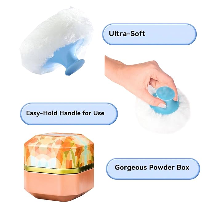 Body Powder Puff and Container, Portable Dusting Powder Container with Puff Dusting powder Case Box Jar for Baby Women Home and Travel Use(Orange)