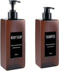 Shampoo and Conditioner Dispenser (Set of 2, 16.9oz) Modern Refillable Shampoo Pump Bottles for Shower Soap - Empty Body Wash Dispenser Set for Bathroom (Amber)