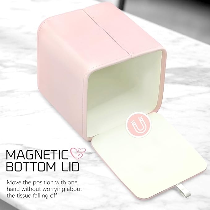 Tissue Box Holder Square PU Leather Stylish Facial Tissue Box with Magnetic Closure Decorative Cube Tissue Box Cover for Bathroom Vanity Office
