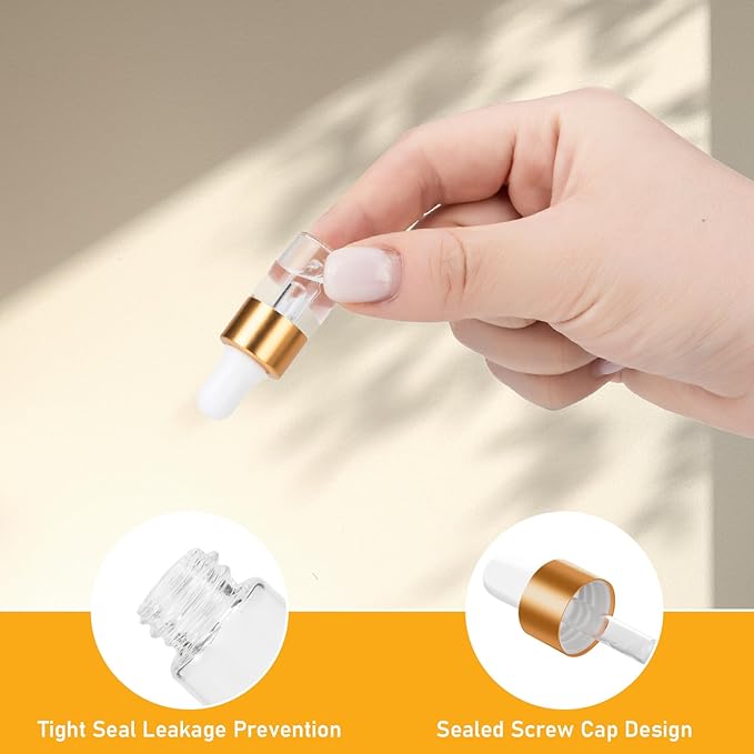 20 Pack Mini Dropper Bottle for Cuticle Oil, 1ml Small Sample Essential Oil Dropper Bottles for Travel, Clear Empty Vails for Cosmetic Perfume