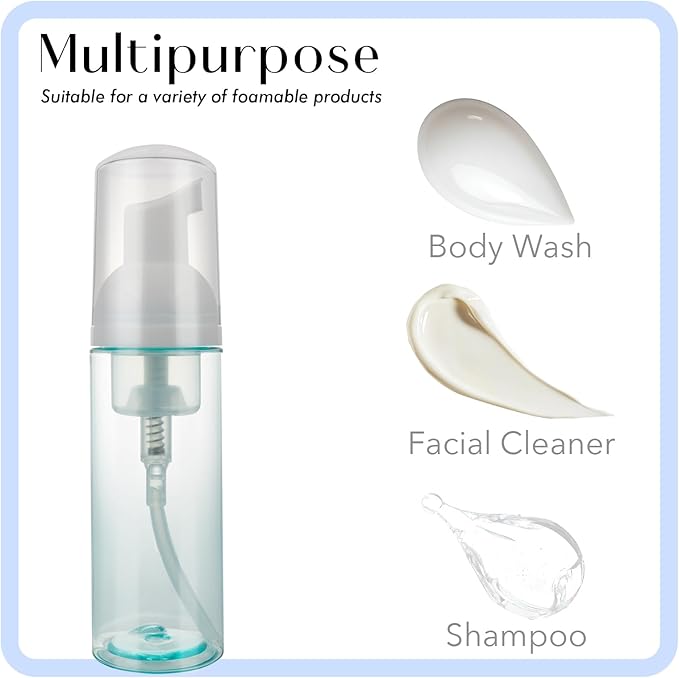 4 Pack Foam Pump Bottle Travel 2 oz/60 ml Small Size Mousse Foam Soap Dispenser Refillable Plastic Foaming Soap Dispenser Empty Travel Foaming Containers for Soap Shampoo Lash Washer