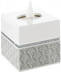 Creative Scents Mirror Damask Square Tissue Box Cover - Decorative Bathroom Tissues Paper Holder, Modern Napkins Container, Bottom Slider, for Cute Elegant Bathroom Decor (White & Gray)
