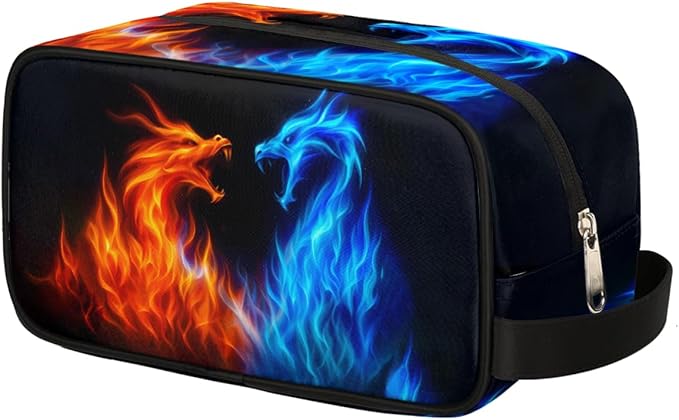 Abstract Fire Dragon Kids Toiletry Bag for Boys Girls, Cosmetic Makeup Bag with Handle, Travel Shaving Kit Organizer, Waterproof Portable Wash Bag for Gym Vacation Camping Sports
