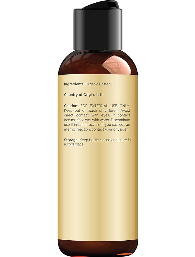 Handcraft Blends Organic Castor Oil 4 Fl Oz | 100% Pure and Natural | Premium Grade Carrier Oil | Hair, Eyelashes and Eyebrows | Hair and Body | Expeller-Pressed | Hexane-Free