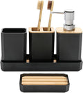 FEILANDUO Bathroom Accessories Set,5 Pcs Bathroom Accessory Gift Set, Soap Dispenser, Soap Dish, Toothbrush Holder, Toothbrush Cup, Vanity Tray, Boho, Modern Bathroom Decor (Black)