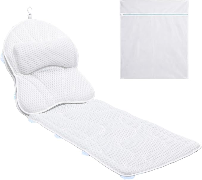 Luxury Spa Bath Pillow, Thick Full Body Cushion with Laundry Bag, Non-Slip Memory Foam for Head, Neck, Back Support, Ideal Women's Soaking Tub Gift