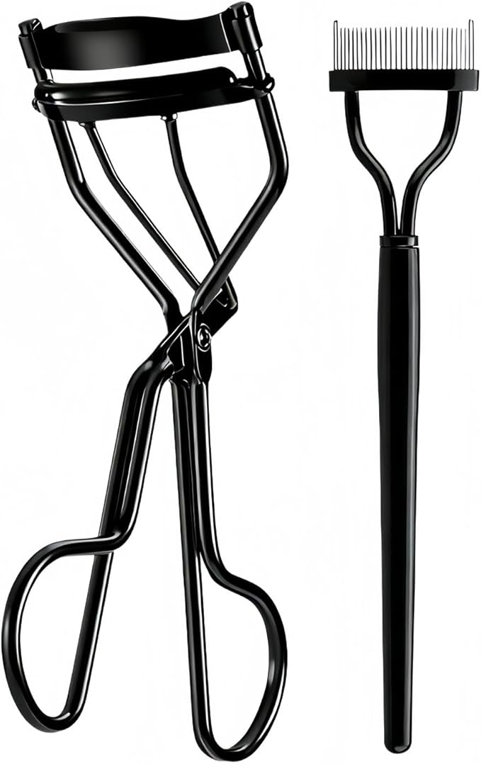 Professional Eyelash Curler with Lash Comb – Award-Winning Design – Pinch-Free, Effortless Curl for a Lash-Lift Effect in Seconds, Perfect for Home or Travel, Grey Black