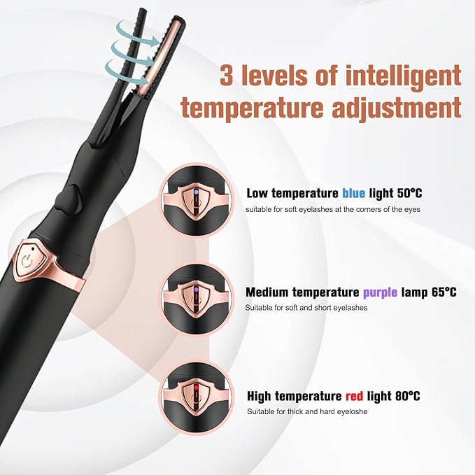 Heated Eyelash Curler, Mini Electric Eyelash Curler, Portable Makeup Electric Eyelash Curling, USB Rechargeable Finalize Eyelash Tool Beauty Tools for Women (Black)