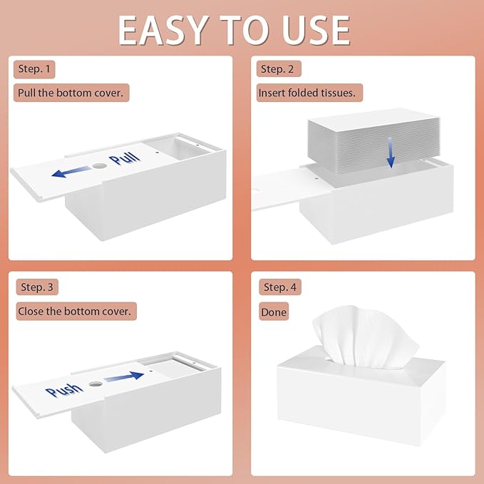 SILUT Acrylic Tissue Box Cover, Tissue Box Cover Rectangle, Modern Tissue Box Holder, Facial Tissue Cover for Bathroom, Kitchen Office Hotel - Shiny White