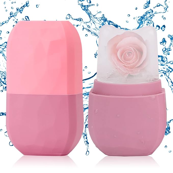 Ice Roller for Face and Eye, Upgraded Ice Face Roller Facial Beauty Ice Roller Skin Care Tools, Ice Facial Roller Gua Sha Face Massage, Silicone Ice Mould for Face Beauty Remove Fine Lines (Pink)
