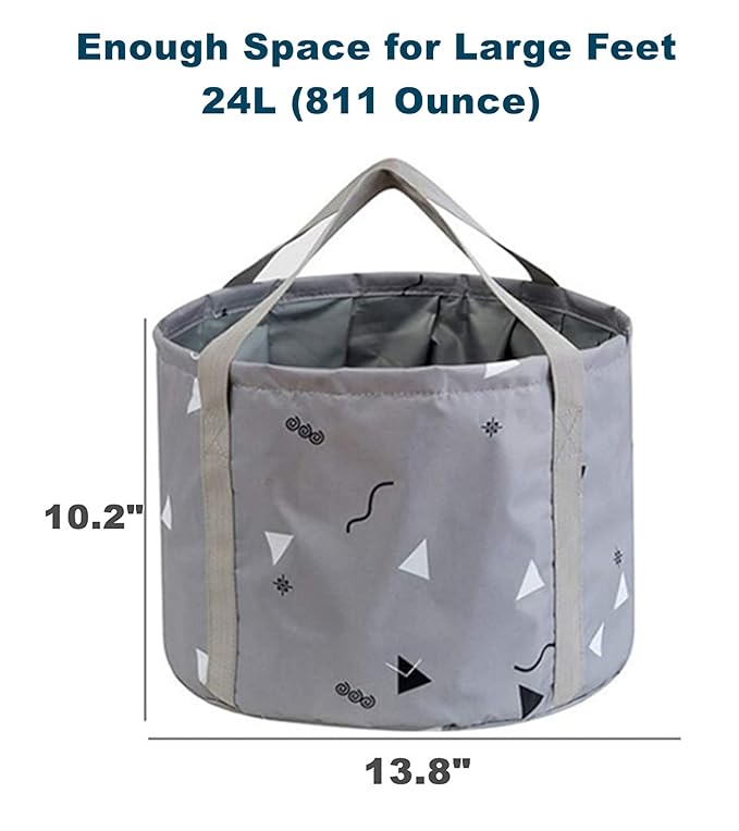 24L Collapsible Foot Bath Basin for Soaking Men Large Feet, Portable Foot Soak Tub Water Bucket for Travel Camping, Grey
