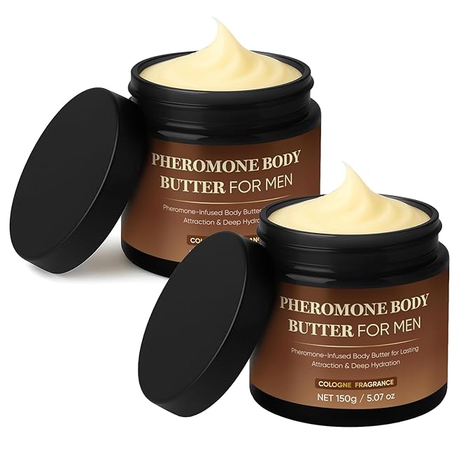Pheromone Body Butter For Men,Deep Moisturizing Body Cream with Shea Butter, Cocoa Butter & Coconut Oil, Long-Lasting Masculine Scent, Non-Greay (2Jar)