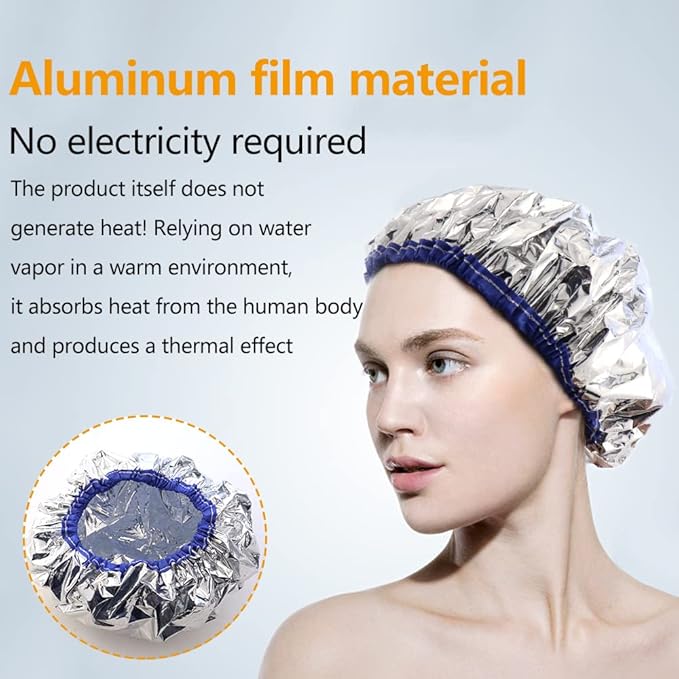 TCOTBE 2 pieces conditioning caps made of aluminum foil, thickened shower caps for hot oil treatment, reusable hair processing caps for home and salon use, hair dyeing and hot oil treatment tools