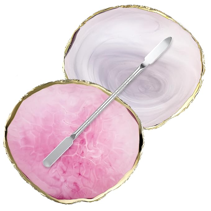 2 Pcs Nail Color Mixing Palette Nail Polish Palette With Silver Stirring Rod Gold Edge Color Makeup Display Board Nail Mixing Palette Cosmetic Mixing Tools For Gel Polish Nail Art Plate In Pink Gray