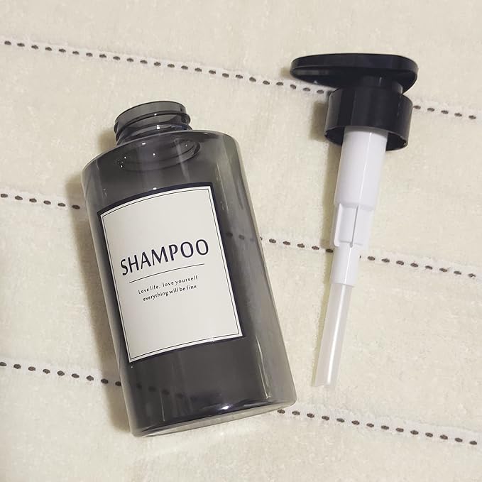 300ml Travel Shampoo Bottles Refillable,Empty Pump Plastic Dispensers 10 oz Shower Containers for Shampoo Conditioner Body Wash (Transparent Black,1 Set)