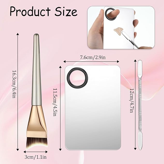 Makeup Mixing Palette, Stainless Steel Cosmetic Makeup Palette with Spatula and Brush Make Up Artist Foundatio Tool for Facial Cosmetic, Nail Art, Pigment Blending