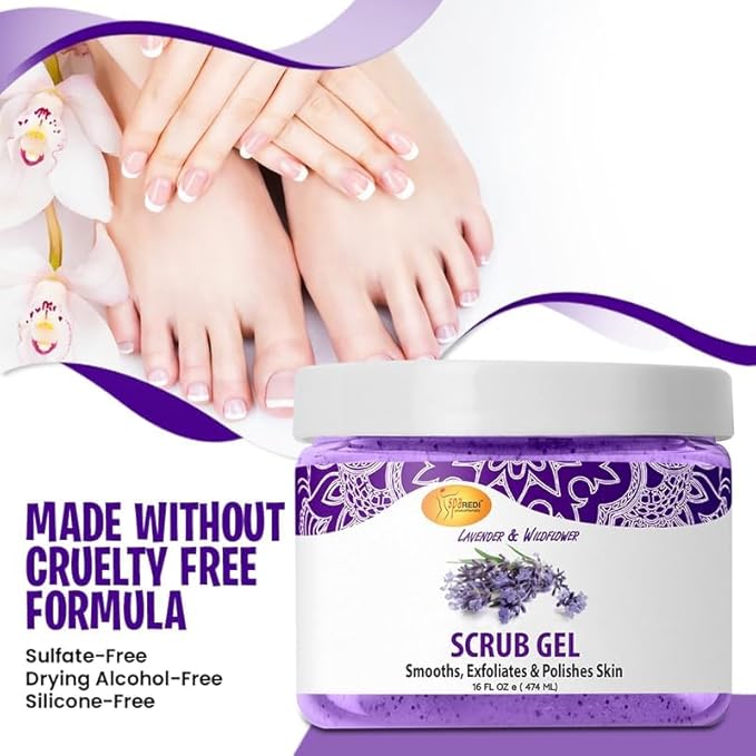 SPA REDI – Exfoliating Scrub Pumice Gel, Lavender and Wildflower, 16 Oz - Manicure, Pedicure and Body Exfoliator Infused with Hyaluronic Acid, Amino Acids, Panthenol and Comfrey Extract