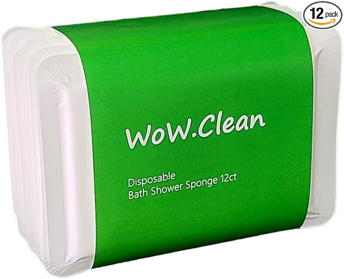 Disposable Bath Shower Sponge 1 Dozen-12 Counts . Easy to Carry, Clean Shower Supplies for Travel or Camping, White