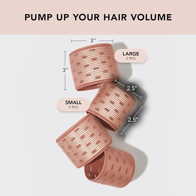 Kitsch XL Ceramic Thermal Rollers - Self Grip Hair Rollers for Blowout Look Long Hair, Medium & Short Hair, Large Hair Rollers for Volume & Curls, Thermal Curlers - Terracotta, 4pcs