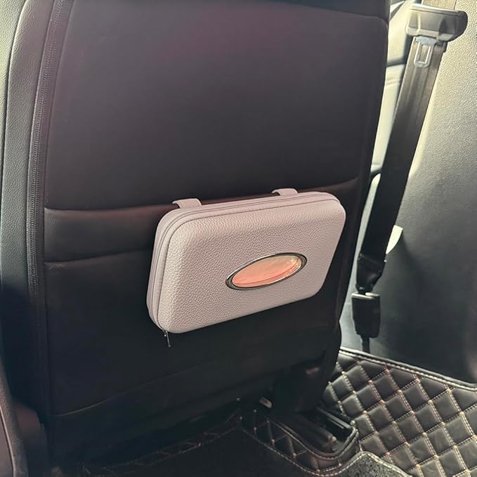 Sun Visor Tissue Holder, Zipper Napkin Holder, PU Leather Backseat Tissue Case for Vehicle (Grey)
