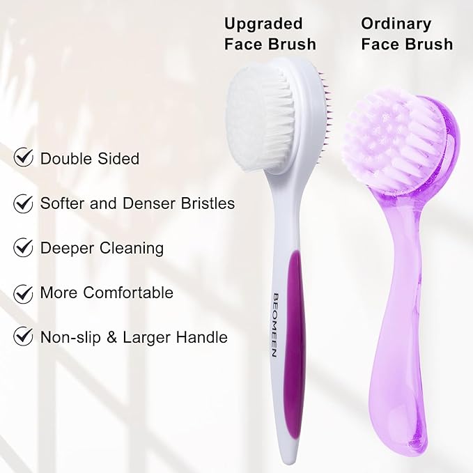 Silicone Face Scrubber Double Side, Handheld Facial Cleansing Brush 2 in 1 Face Cleanser Brush for Deep Cleansing and Exfoliating, Blackhead Makeup Removal 2 Pcs (Black, Purple)