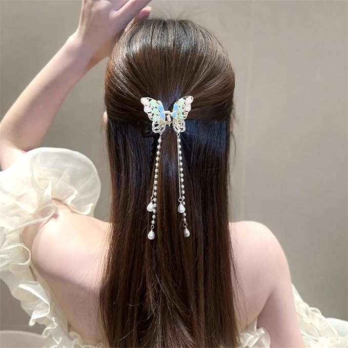 3 Pieces Butterfly Hair Claw Clip Butterfly Tassel Hair Clips Rhinestone Metal Exquisite Hair Clips Non Slip Hair Clamps Hair Styling Accessories for Women Girls