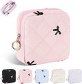Period Bag for Teen Girls, Quilted Sanitary Napkin Storage Bag, Cute Bow Tie Menstrual Pad Pouch Tampon Holder (Pink)