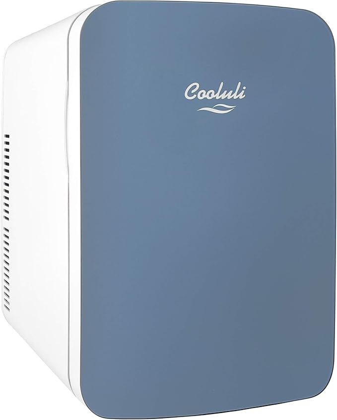 Cooluli 15L Mini Fridge for Bedroom - Car, Office Desk & College Dorm Room - 12v Portable Cooler & Warmer for Food, Drinks, Skincare, Beauty & Makeup - AC/DC Small Refrigerator with Glass Front, Blue,15 Liter