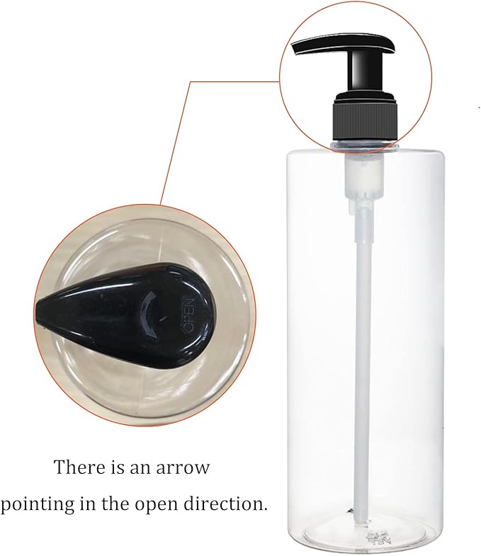 6 Pack 16 oz Plastic Pump Dispenser Bottles for Massage Oil, Shampoo, Lotions, Body Wash Pump Bottles, Hand Sanitizer Refillable Containers with Pump, 1 Funnel, 8 Chalk Labels