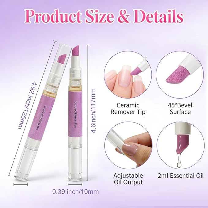 SAM SUGAR Cuticle Oil Pusher Pen Ceramic Cuticle Oil Cuticle Pusher 2 in 1 Nail Care pen for Dry Damaged Nails（3pcs）
