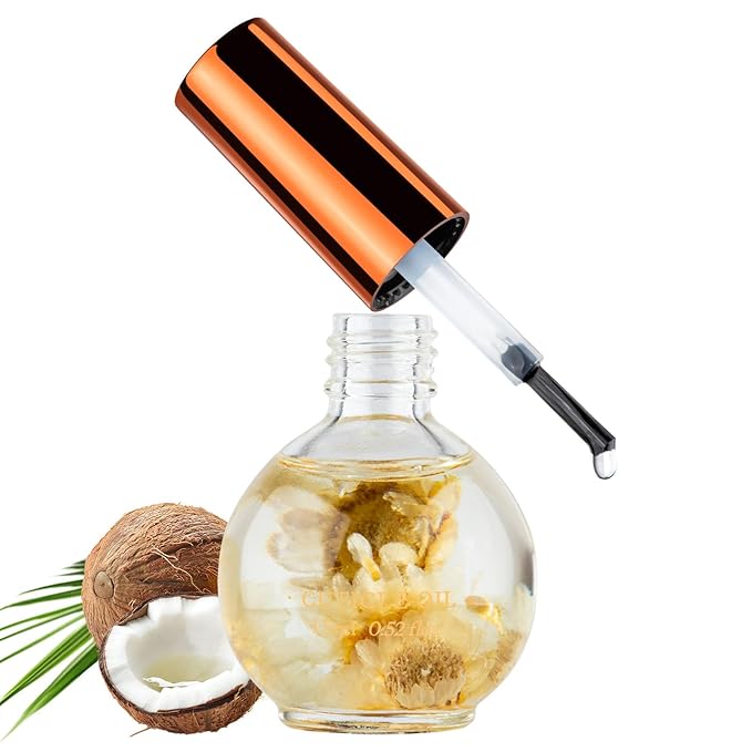 JIASHENG Cuticle Oil, Coconut Scented Cuticle Nail Oil Infused with Real Flowers, Hydrates, Moisturizes, Strengthens, Repairs, Revitalizing Cuticle Oils for Nails Damage Dry Cuticle, 15ml