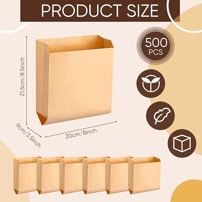 Paterr 500 Pcs Feminine Hygiene Bag Waxed Kraft Hygiene Liner Bags for Feminine Products 8'' x 8.5" Sanitary Napkin Disposal Bags Waste Receptacle Liners Restroom Bathroom Personal Dispensers