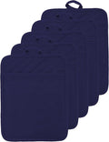 Oven Pot Holder with Pocket Cotton Heat Resistant Coaster Potholder Kitchen Hot Pad Oven Mitts for Cooking Square 7"x9"Set of 5 (Navy Blue)