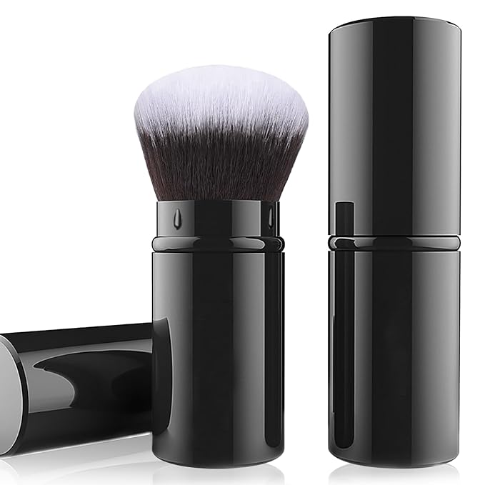 Falliny Retractable Airbrush Kabuki Brush, Travel Powder Foundation Professional Blush Makeup Brushes With Aluminum Handle for Liquid, Cream, Cosmetics, Loose Powder