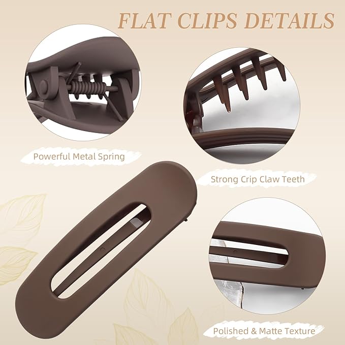 8PCS Flat Hair Claws Matte Non-Slip Clips for Women, Strong Hold Hair Accessories for All Hair Types, Daily Wedding Party Date Beach Use (Style1(Flat))