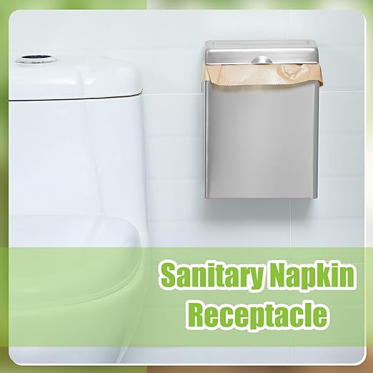 Tioncy 1 Pcs Sanitary Napkin Receptacle with 100 Feminine Hygiene Liner Bag Wall Mounted Tampon Holder for Bathroom Sanitary Napkin Disposal Bags Tampon Disposal Bin for Home Public Restrooms