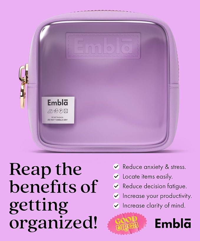 Embla Clear Small Makeup Bag for Purse Cute Mini Make Up Nylon Organizers Tiny Cosmetic Bags for Women Girls Little Toiletry Travel Pouches Zipper Skincare Pouch Organizer Purple