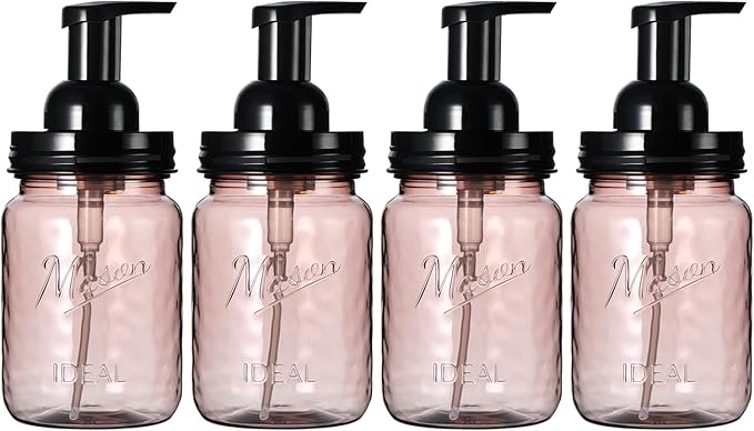 Amolliar Plastic Foaming Soap Dispenser with Pump Lid, 16Oz Refillable Foam Hand Soap Dispenser Set, Clear Dish Soap Bottles with Waterproof Lable for Farmhouse Kitchen Bathroom (4 Pack, Black)
