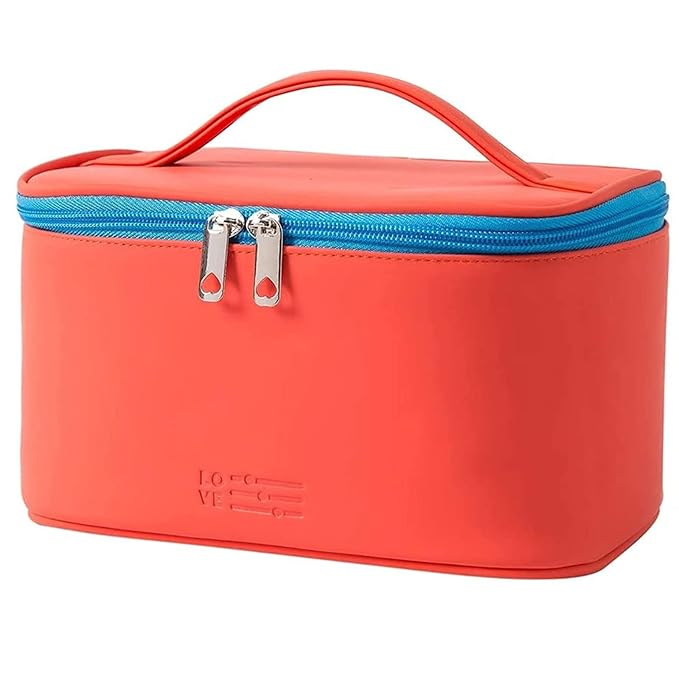 Meiyuuo Makeup Bag Large Cosmetic Bags for Women Girls Cute Travel Zipper Pouch Toiletry Organizer for Beauty Essentials Waterproof (Bright Red)