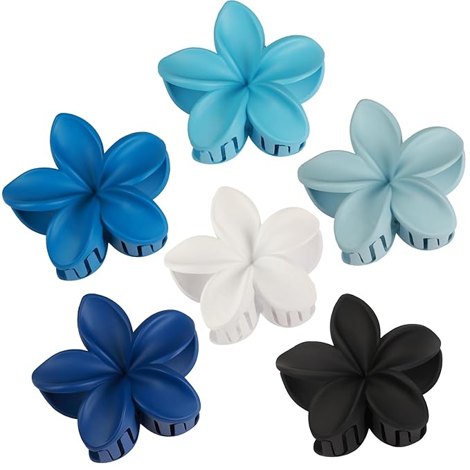 Flower Hair Clips 6 PCS Hawaiian Claw Clips for Vacation Hibiscus Hair Claw Cute Large Hair Clips for Thick and Thin Hair Plumeria Hair Accessories for Women Girls -Blue