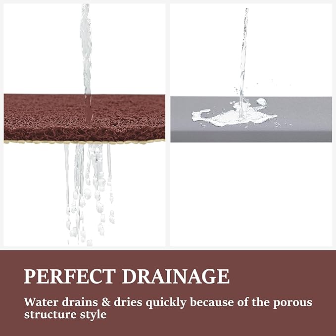 LuxStep Shower Mat Bathtub Mat,24x36 inch, Non-Slip Bath Mat with Drain, Quick Drying PVC Loofah Bathmat for Tub,Shower,Bathroom,Reddish Brown