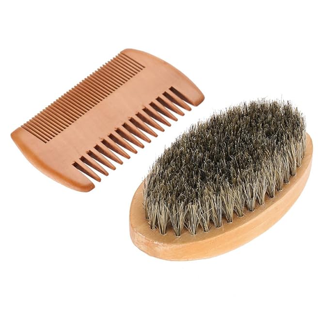 Men's Beard and Mustache Care Kit - Oval Brush, Comb, Grooming Tools for Softening, Conditioning, and Cleaning
