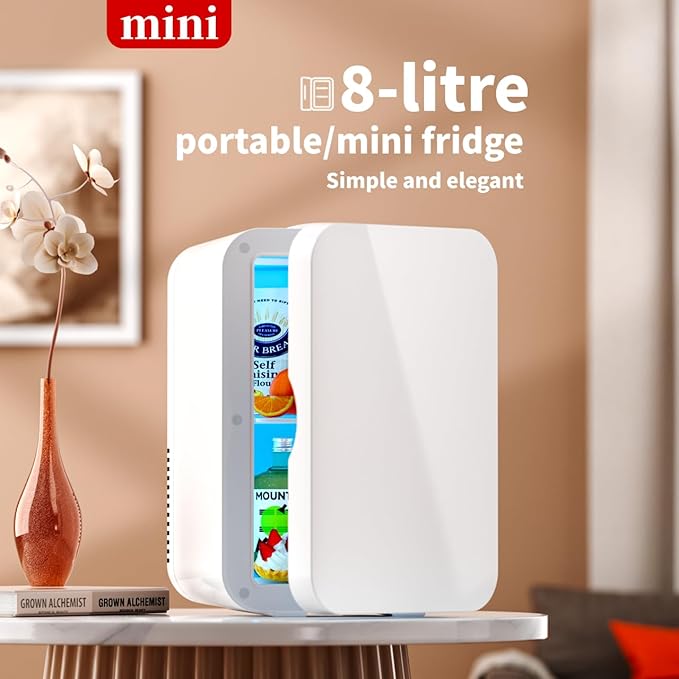 8L Portable Mini Fridge Cool and Warm Dual Function Compact Refrigerator 0-10°C Cooling Up to 65°C Heating Ultra Quiet 28dB AC DC Power for Skincare Drinks Snacks Home Dorm Car Use