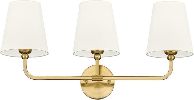 Bathroom Light Fixtures, Brushed Gold Vanity Lights with Beige Fabric Shade, 3-Light Wall Sconce, Modern Sconces Wall Lighting for Hallway Bedroom, VL837-BG-B-3